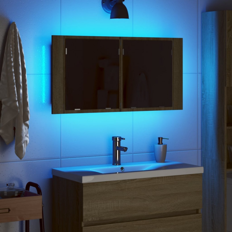 Szafka z lustrem i LED, dąb sonoma, 90x12x45 cm