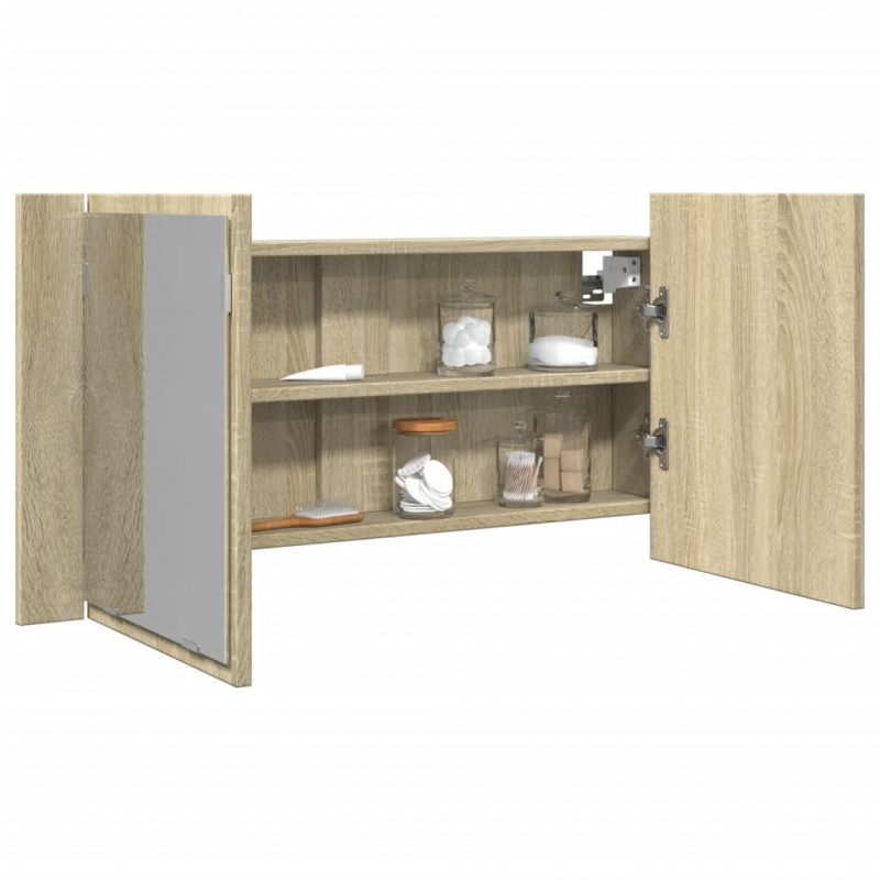 Szafka z lustrem i LED, dąb sonoma, 90x12x45 cm