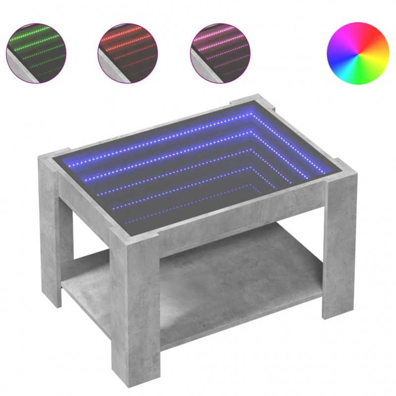 Stolik kawowy z LED, szarość betonu, 73x53x45 cm