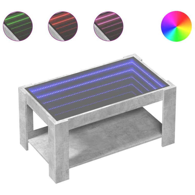 Stolik kawowy z LED, szarość betonu, 93x53x45 cm