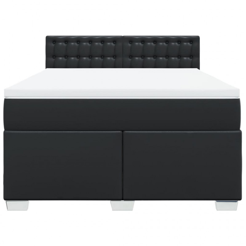 Łóżko kontynentalne z materacem, czarne, ekoskóra 160x200 cm