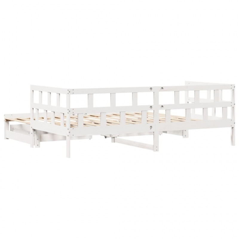 Sofa rozsuwana z szufladami, bez materaca, białe, 90x200 cm