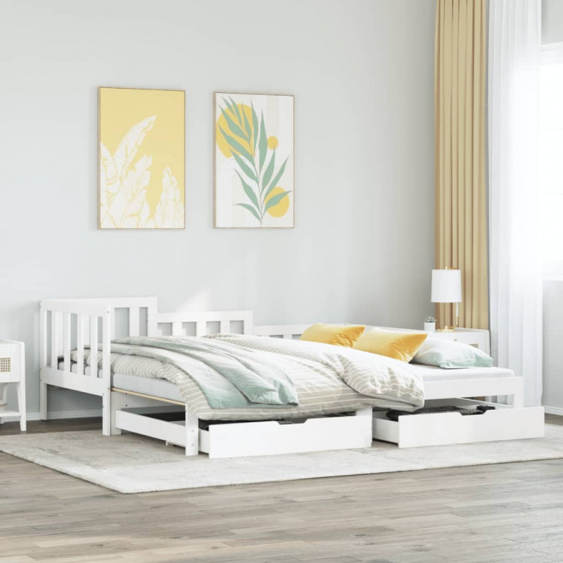 Sofa rozsuwana z szufladami, bez materaca, białe, 80x200 cm