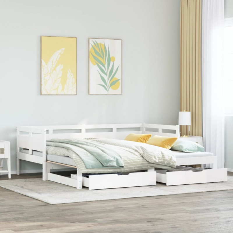 Sofa rozsuwana z szufladami, bez materaca, białe, 90x190 cm