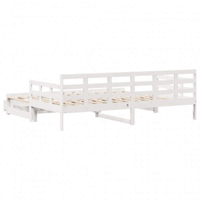 Sofa rozsuwana z szufladami, bez materaca, białe, 90x190 cm