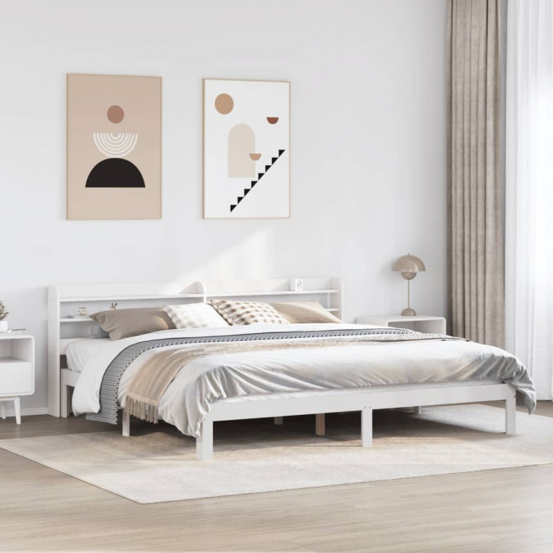 Rama łóżka z zagłówkiem bez materaca, biała, 200x200 cm