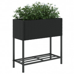 Donice ogrodowe z półką, 2 szt, czarne, 70x28x70 cm, polirattan