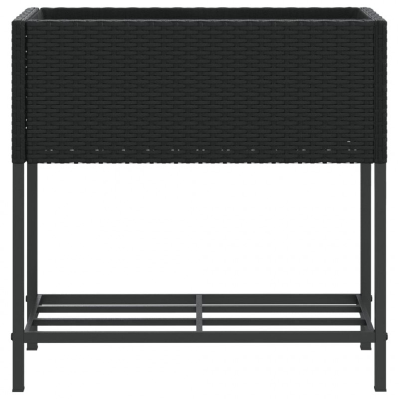 Donice ogrodowe z półką, 2 szt, czarne, 70x28x70 cm, polirattan