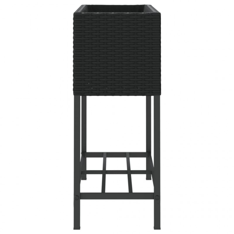Donice ogrodowe z półką, 2 szt, czarne, 70x28x70 cm, polirattan