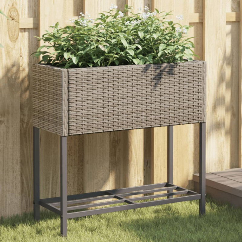 Donice ogrodowe z półką, 2 szt., szare, 70x28x70 cm, polirattan