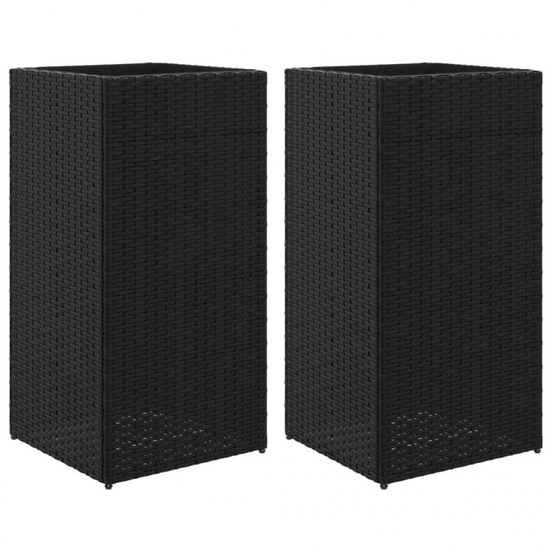 Donice ogrodowe, 2 szt., czarne, 40x40x80 cm, rattan PE
