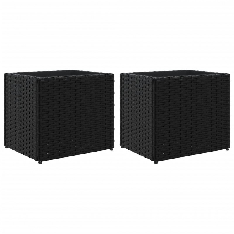 Donice ogrodowe, 2 szt., czarne, 36x30x32 cm, polirattan