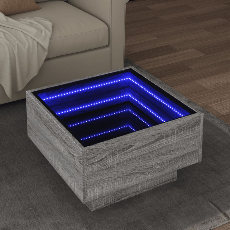 Stolik kawowy z LED, szary dąb sonoma, 50x50x30 cm
