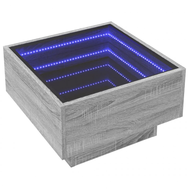 Stolik kawowy z LED, szary dąb sonoma, 50x50x30 cm