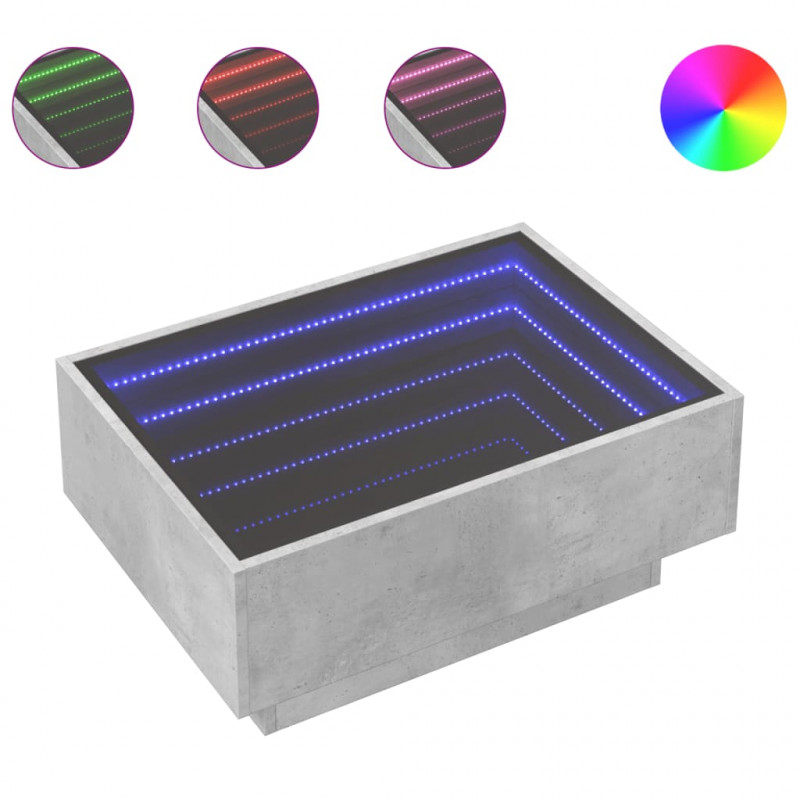 Stolik kawowy z LED, szarość betonu, 70x50x30 cm