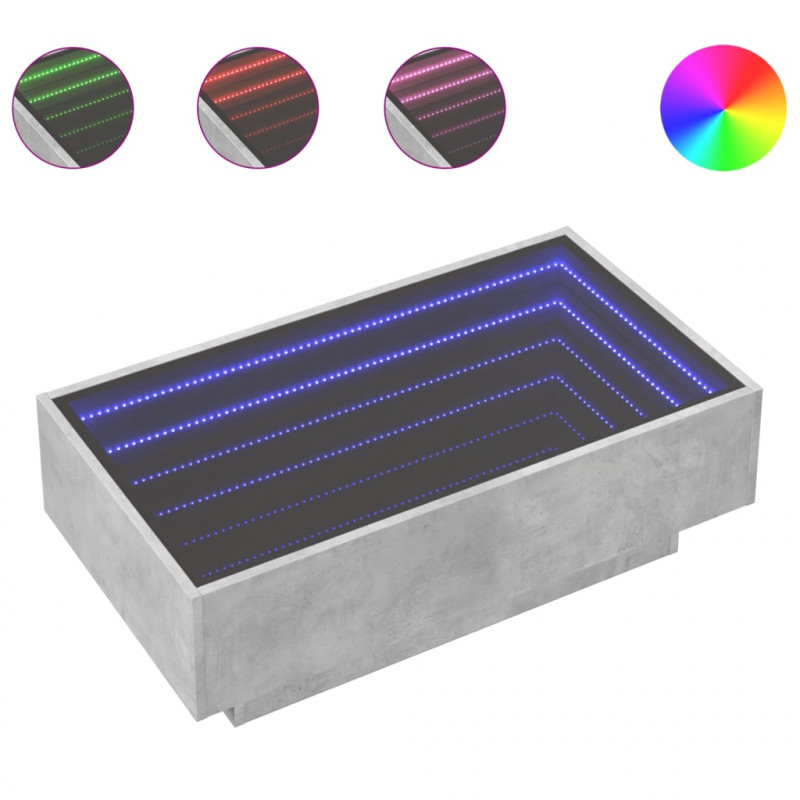 Stolik kawowy z LED, szarość betonu, 90x50x30 cm