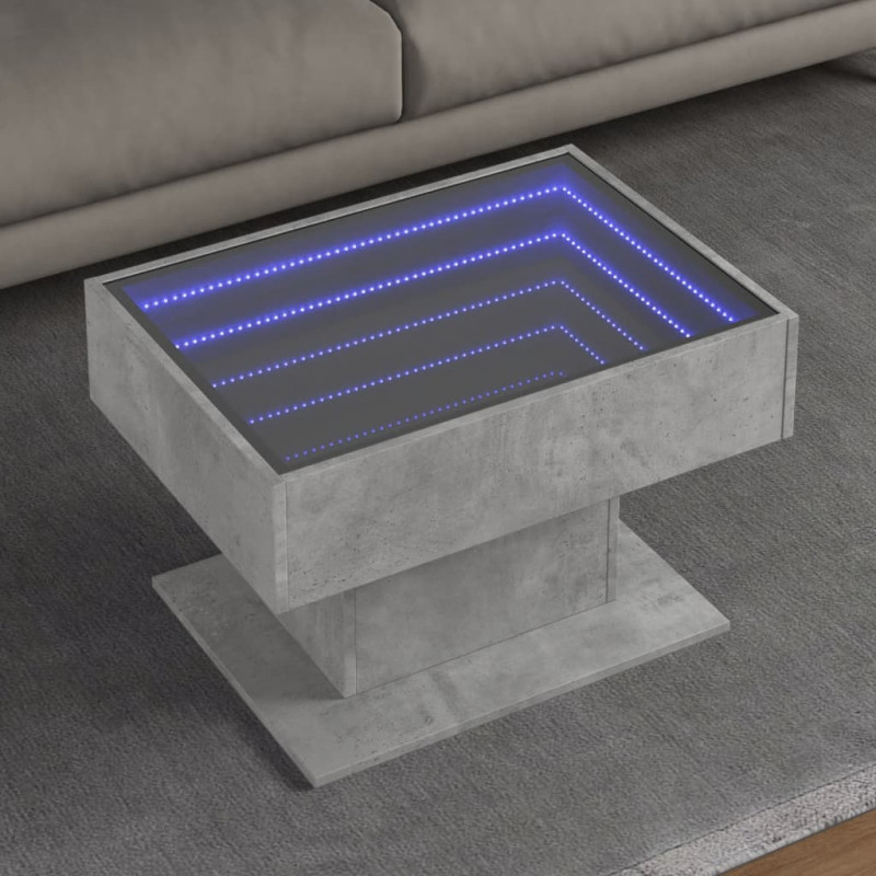 Stolik kawowy z LED, szarość betonu, 70x50x45 cm