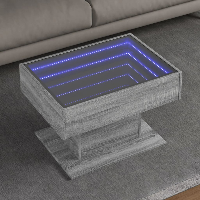 Stolik kawowy z LED, szary dąb sonoma, 70x50x45 cm