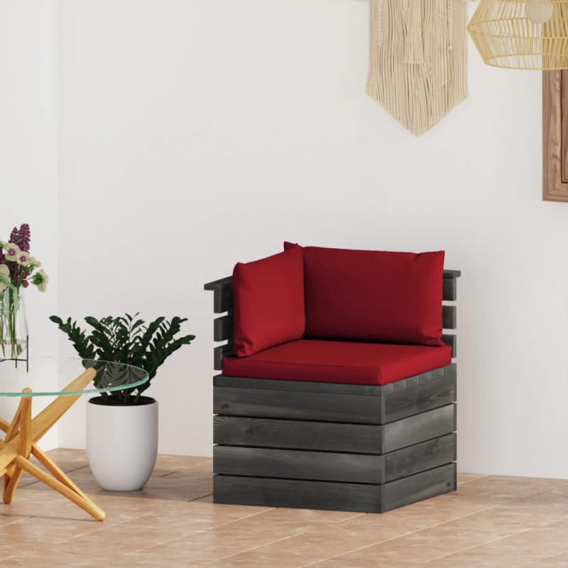 Ogrodowa sofa narożna z palet, z poduszkami, drewno sosnowe