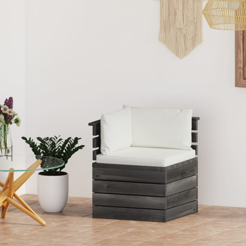 Ogrodowa sofa narożna z palet, z poduszkami, drewno sosnowe