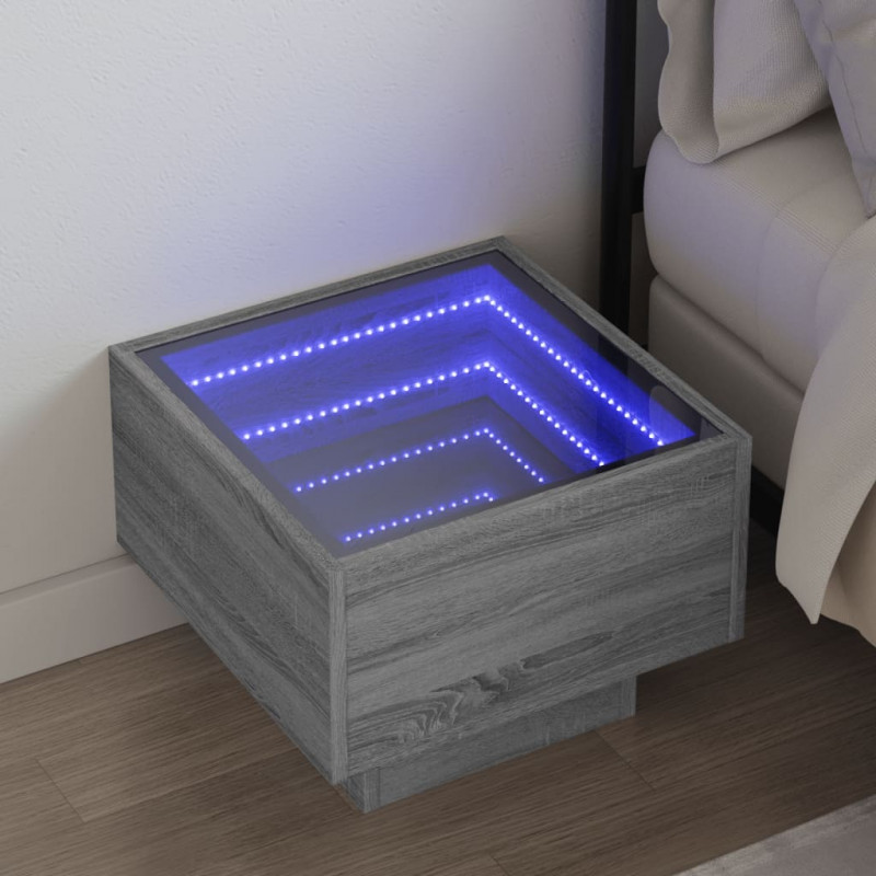 Stolik nocny z LED Infinity, szary dąb sonoma, 40x40x30 cm