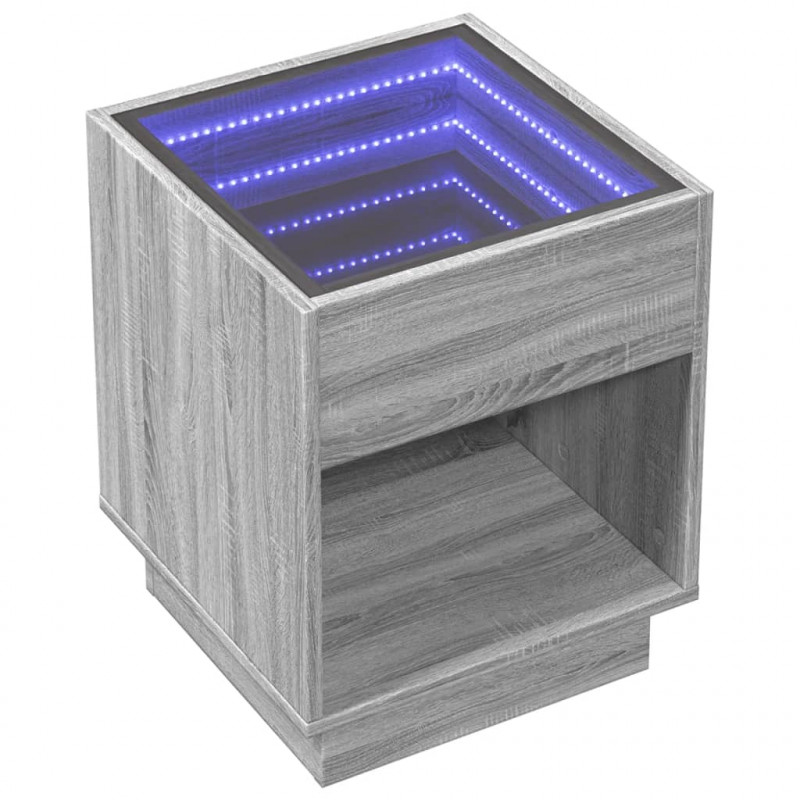 Stolik kawowy z LED Infinity, szary dąb sonoma, 40x40x50 cm