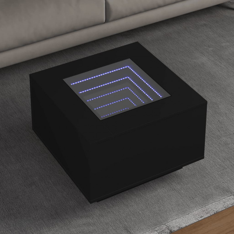 Stolik kawowy z LED, czarny, 60x60x40 cm