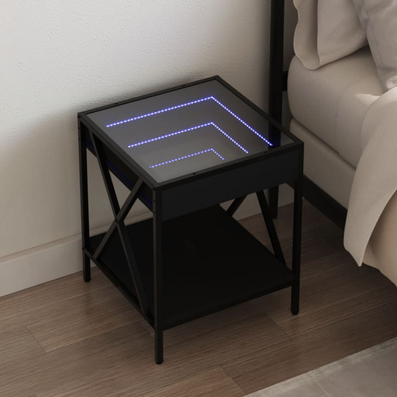 Stolik nocny z LED Infinity, czarny, 40x40x49 cm