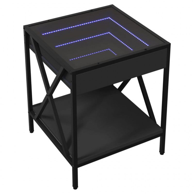 Stolik nocny z LED Infinity, czarny, 40x40x49 cm