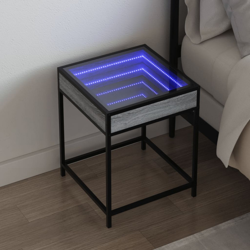Stolik kawowy z LED Infinity, szary dąb sonoma, 40x40x51 cm