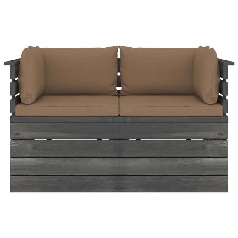 Ogrodowa sofa 2-osobowa z palet, z poduszkami, drewno sosnowe
