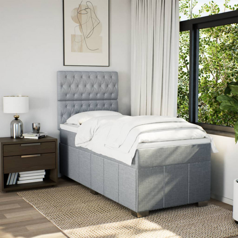 Łóżko kontynentalne z materacem, jasnoszare, tkanina, 100x200cm