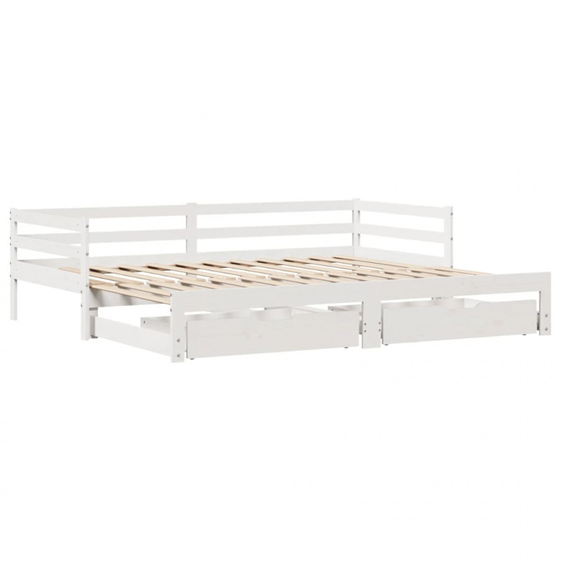 Sofa rozsuwana z szufladami, bez materaca, białe, 90x190 cm