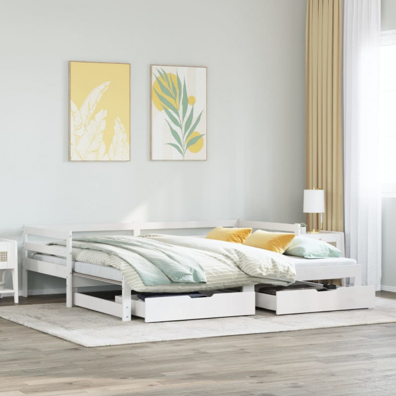 Sofa rozsuwana z szufladami, bez materaca, białe, 90x190 cm