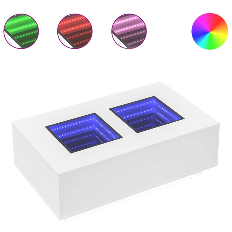 Stolik kawowy z LED Infinity, biały, 116x69x40 cm