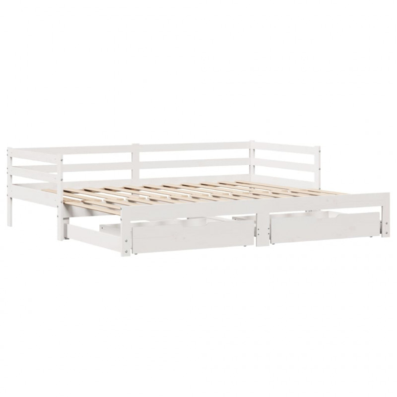 Sofa rozsuwana z szufladami, bez materaca, białe, 90x190 cm