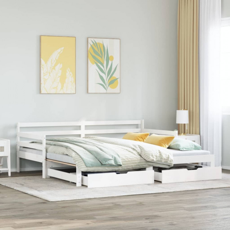 Sofa rozsuwana z szufladami, bez materaca, białe, 90x200 cm