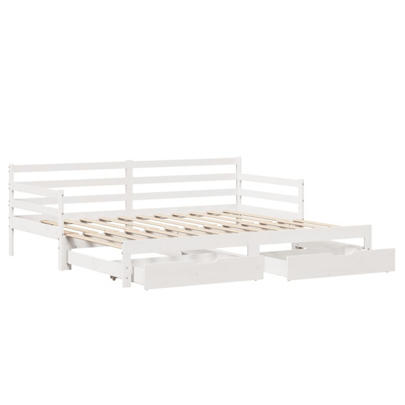Sofa rozsuwana z szufladami, bez materaca, białe, 90x200 cm