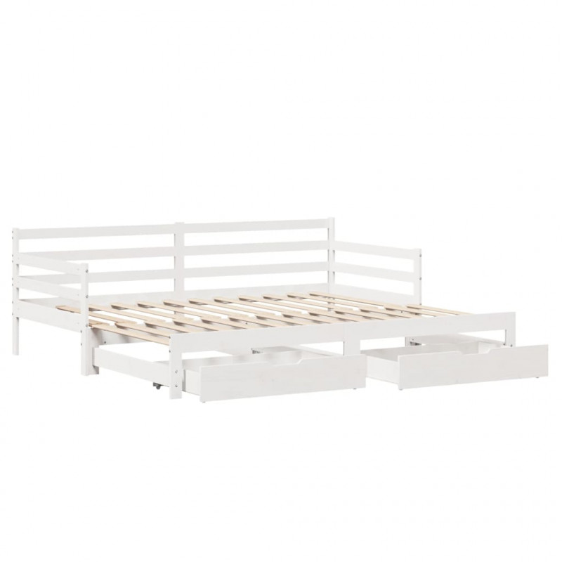 Sofa rozsuwana z szufladami, bez materaca, białe, 90x200 cm