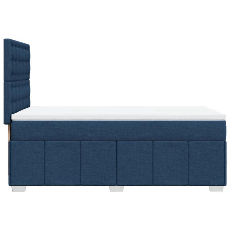 Łóżko kontynentalne z materacem, niebieskie, tkanina 100x200 cm