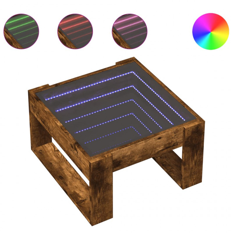 Stolik kawowy z LED Infinity, przydymiony dąb, 50x53x30 cm