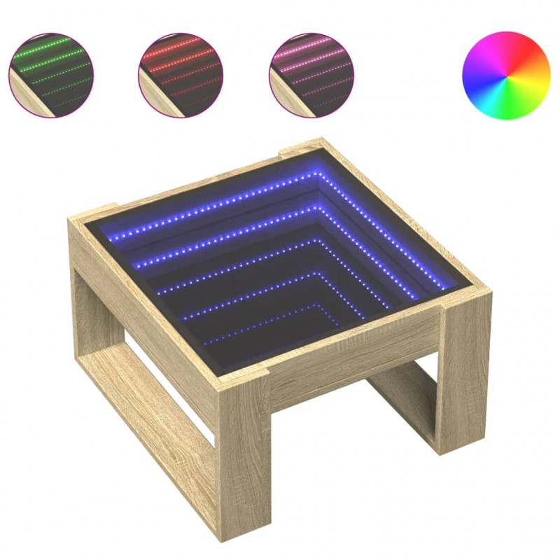Stolik kawowy z LED Infinity, dąb sonoma, 50x53x30 cm
