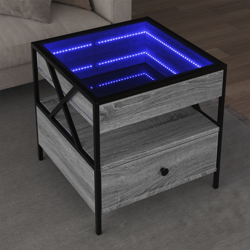 Stolik kawowy z LED Infinity, szary dąb sonoma, 50x50x51 cm