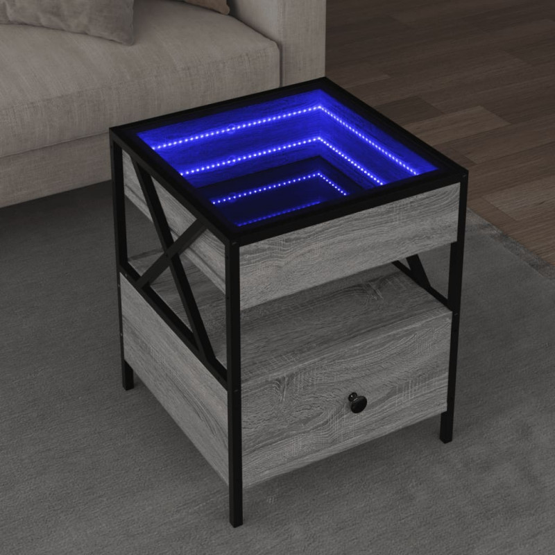 Stolik kawowy z LED Infinity, szary dąb sonoma, 40x40x51 cm