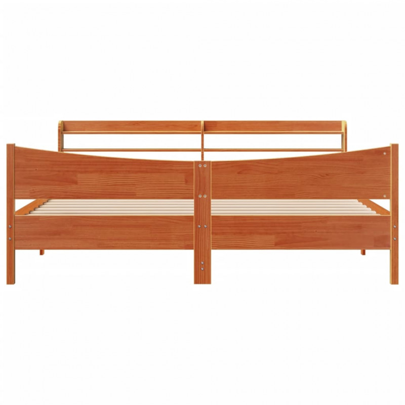 Rama łóżka z wezgłowiem, woskowy brąz, 200x200 cm, sosnowa