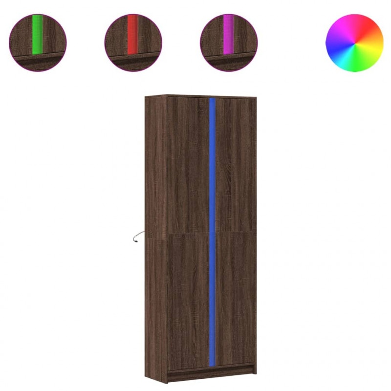Wysoka szafka z LED, brązowy dąb, 74x32,5x200 cm