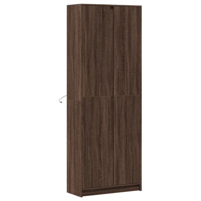 Wysoka szafka z LED, brązowy dąb, 74x32,5x200 cm