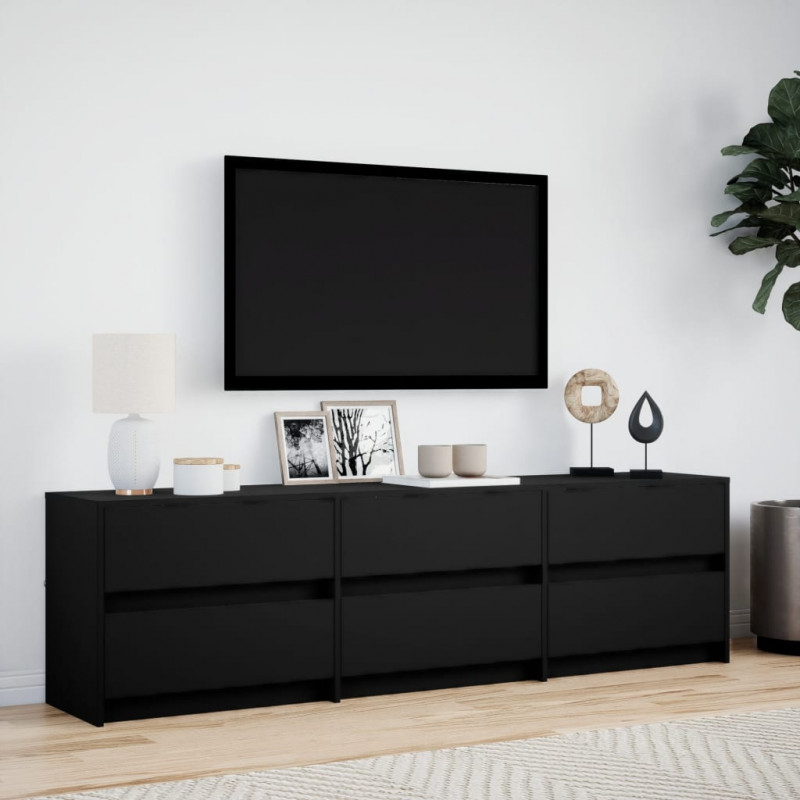 Szafka TV z LED, czarna, 180x34x50 cm, materiał drewnopochodny