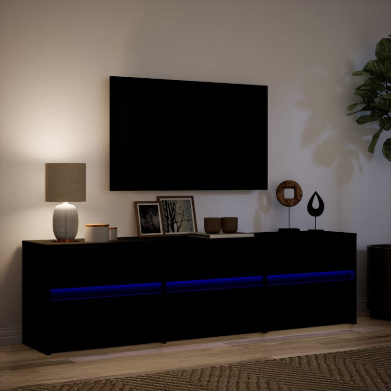 Szafka TV z LED, czarna, 180x34x50 cm, materiał drewnopochodny