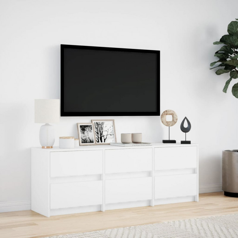 Szafka TV z LED, biała, 140x34x50 cm, materiał drewnopochodny